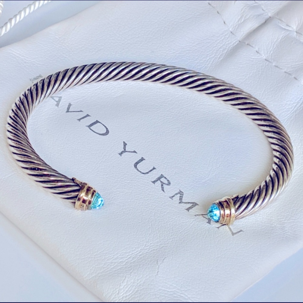 David Yurman 5mm Blue Topaz & 14K Cable Bracelet
